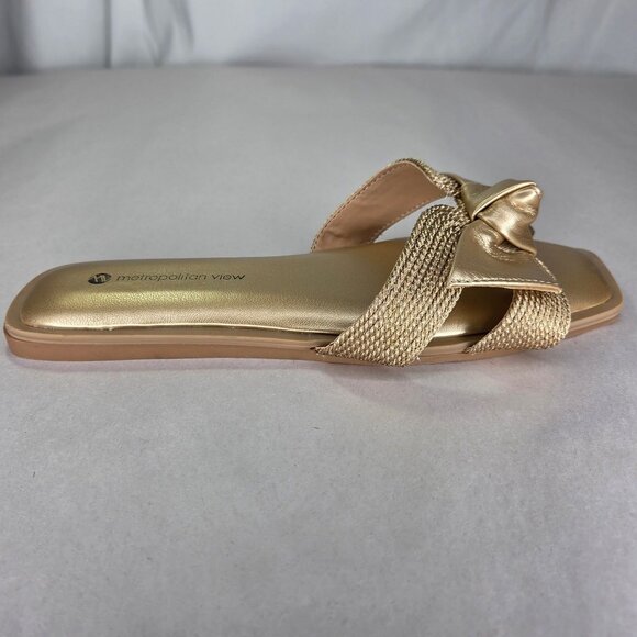 NWOT Metropolitan View Women's Gold Bow Sandals - Picture 3 of 6